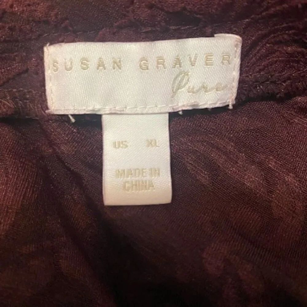 Susan Graver Burgundy Ruffle Lace top, size XL - Picture 3 of 4